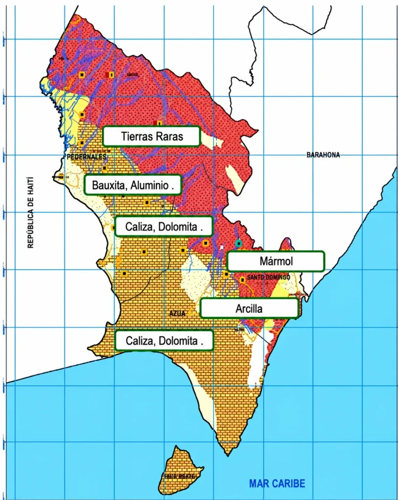 Mapa de la zona de interés minero de Pedernales, donde se localiza la Reserva Fiscal Minera Ávila, destinada a la exploración y evaluación de posibles yacimientos de tierras raras. Fuente: CAMIPE.